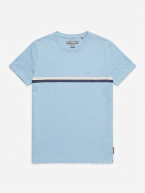French Connection Light Blue Striped Crew Neck Tee Short Sleeve Shirt M